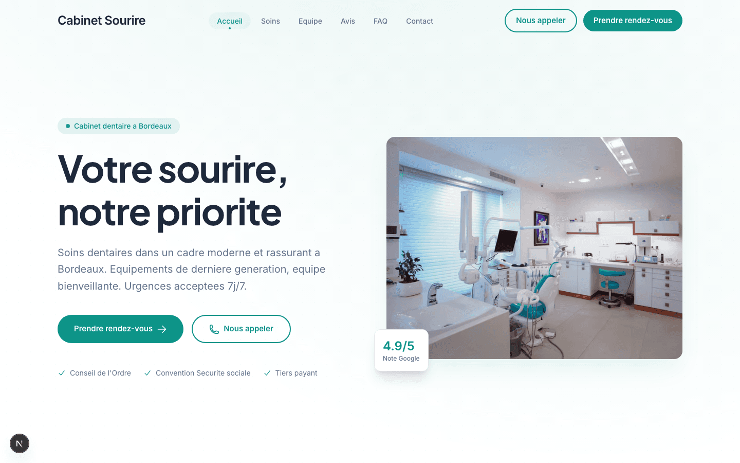 Cabinet Sourire — vue desktop