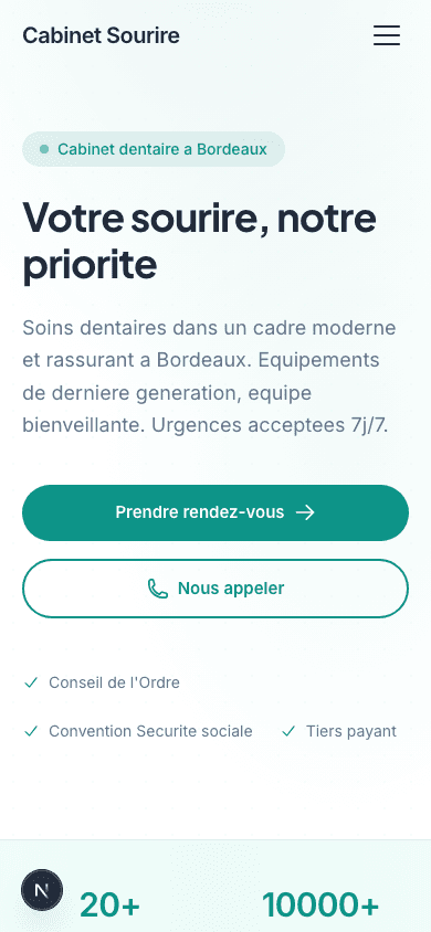 Cabinet Sourire — vue mobile