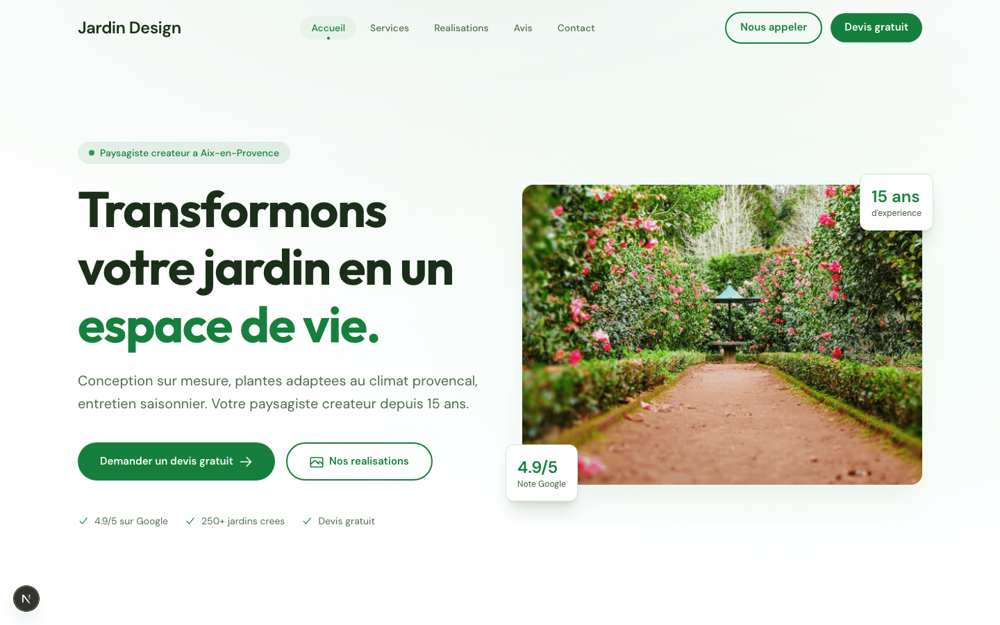 Jardin Design — vue desktop
