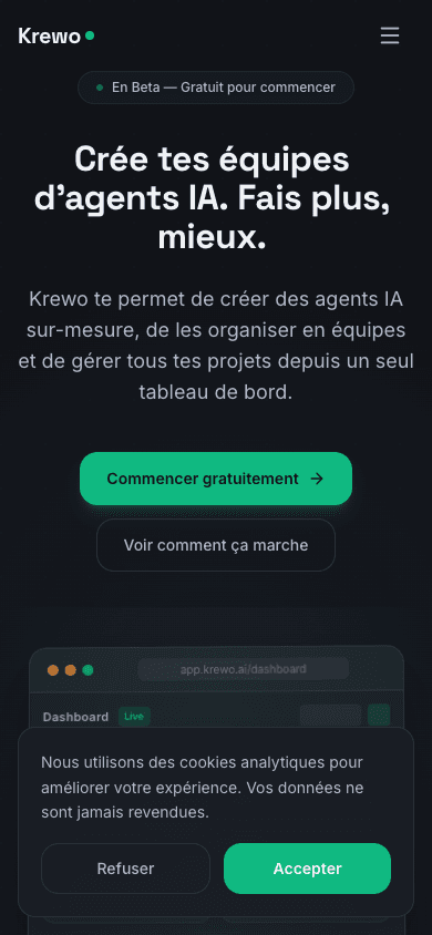 Krewo — vue mobile