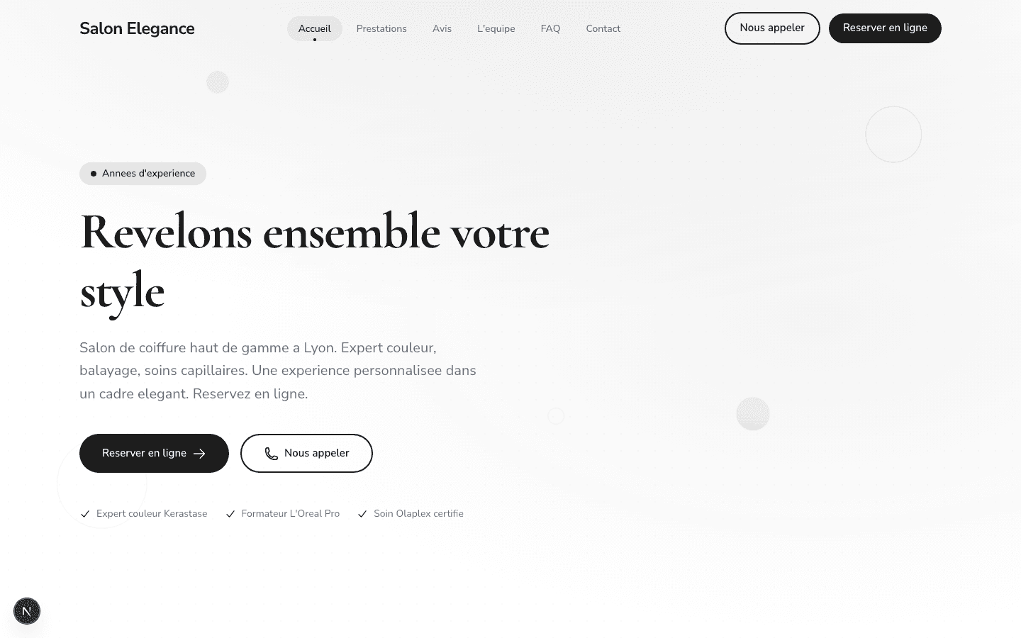 Salon Élégance — vue desktop