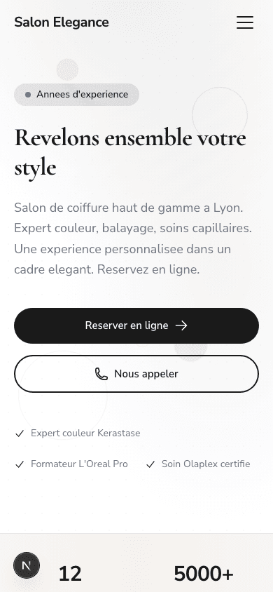 Salon Élégance — vue mobile